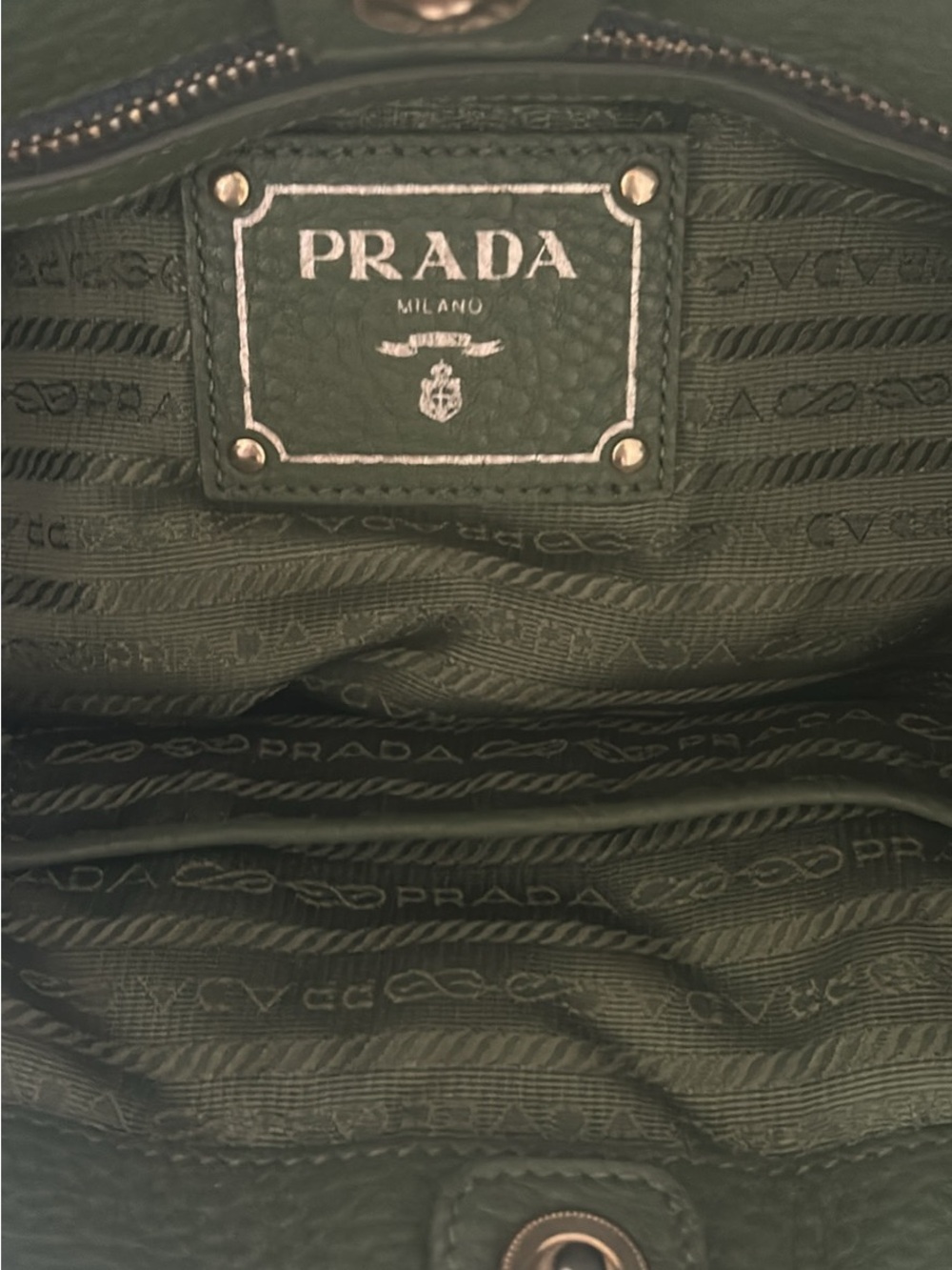 Prada Olive Green Pebbled Leather Satchel with Gold Hardware - Picture 5 of 5